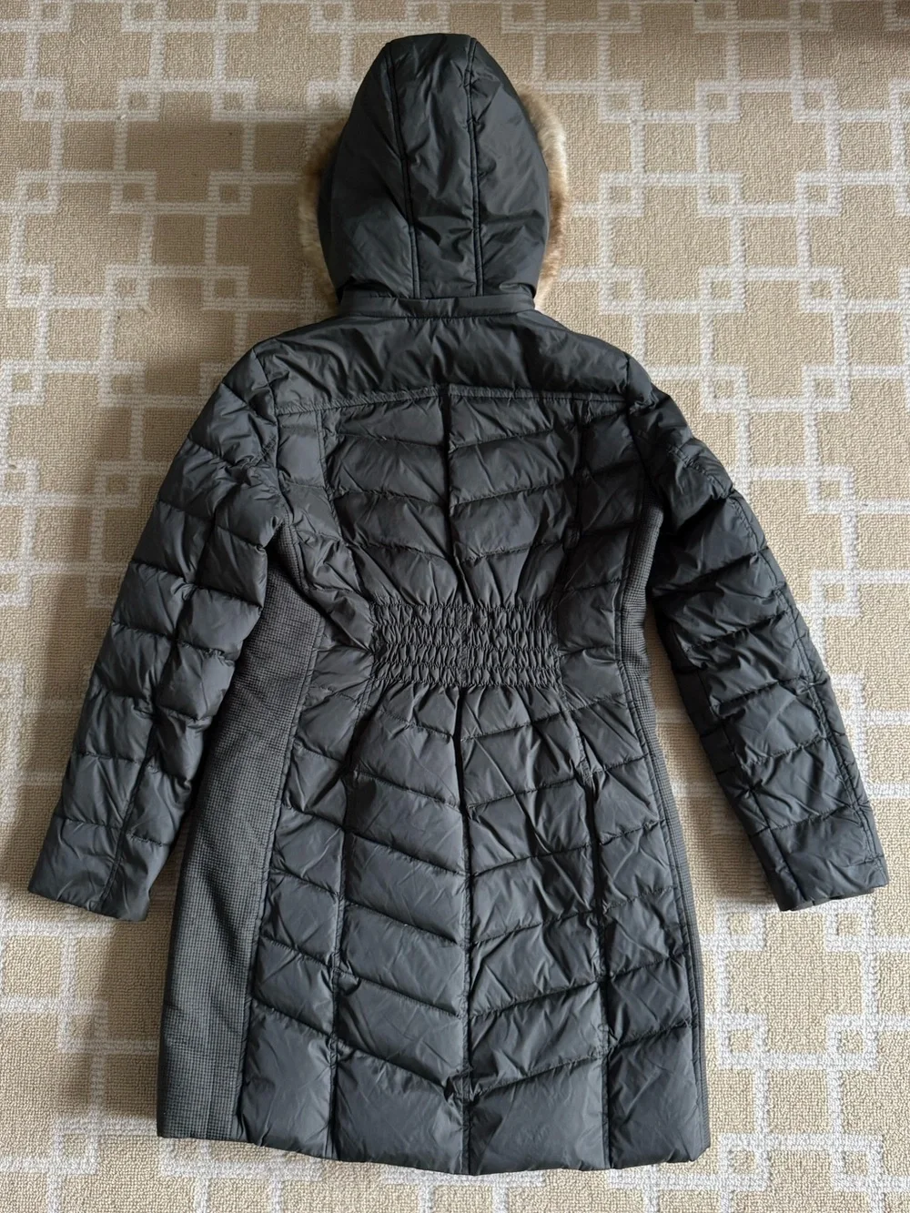 Michael Kors Down Puffer Jacket Faux Fur Hood Black Winter Coat Size Small